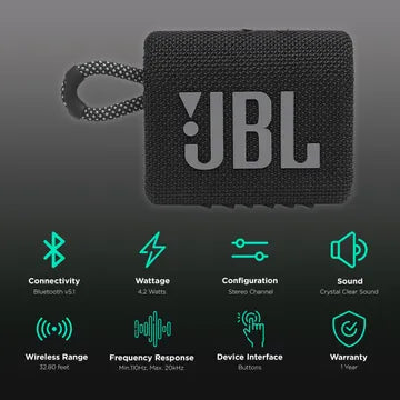 JBL Go 3 4.2W Portable Bluetooth Speaker, Black