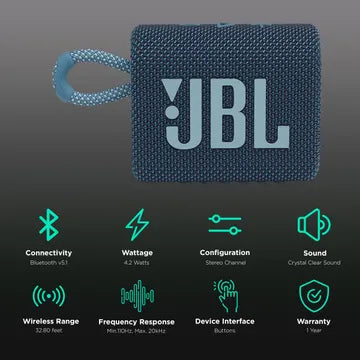 JBL Go 3 4.2W Portable Bluetooth Speaker, Blue