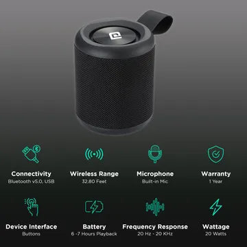 PORTRONICS SoundDrum P 20 Watts Portable Bluetooth Speaker, Black