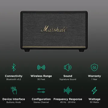 Marshall Acton III Bluetooth Speaker (Signature Sound, Stereo Channel, Original Black)