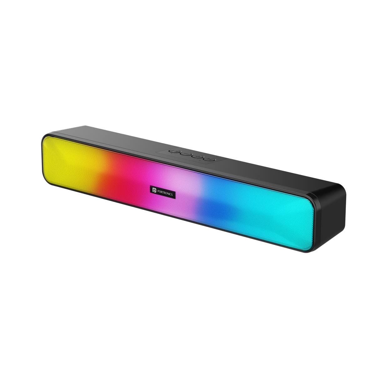 Portronics Radian 16W Bluetooth Stereo Soundbar with Multicolour LED Lights, Black