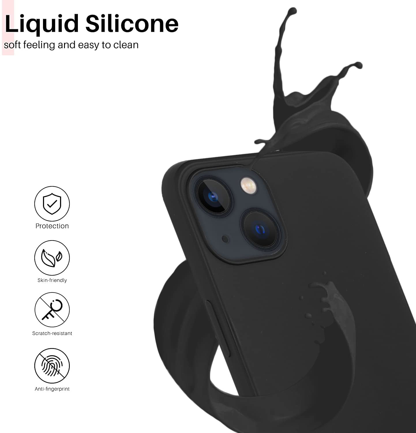 Liquid Silicone Case compatible with iPhone 13, Black