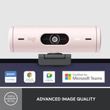 Logitech Brio 500 Full HD Webcam with Auto Light Correction, Rose