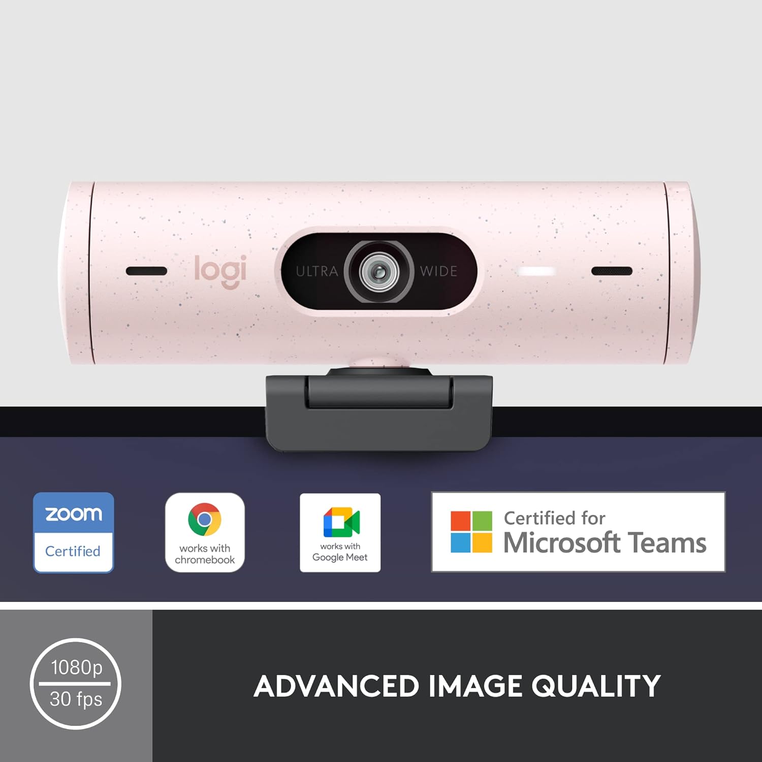 Logitech Brio 500 Full HD Webcam with Auto Light Correction, Rose