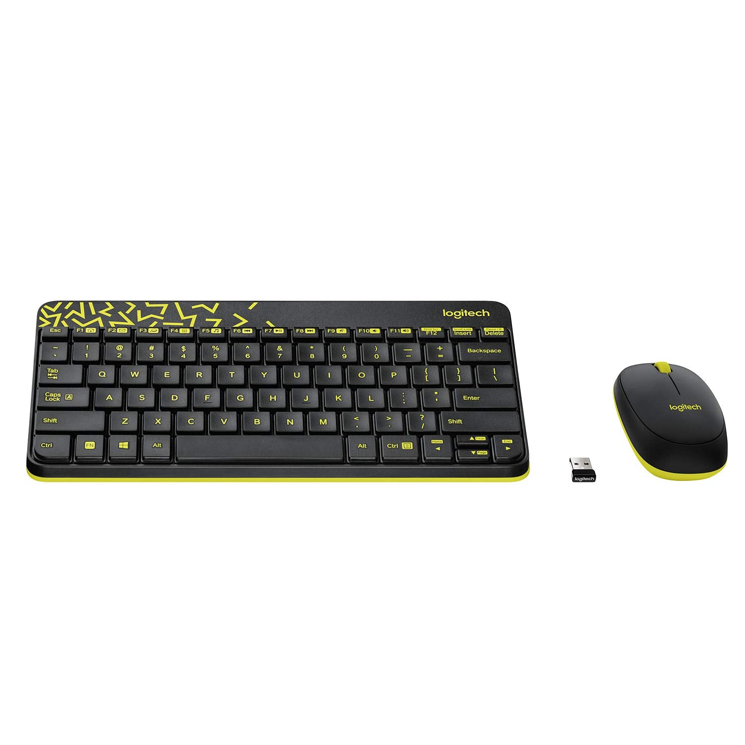 Logitech MK240 Nano Wireless USB Keyboard and Mouse Set, Black/Chartreuse Yellow