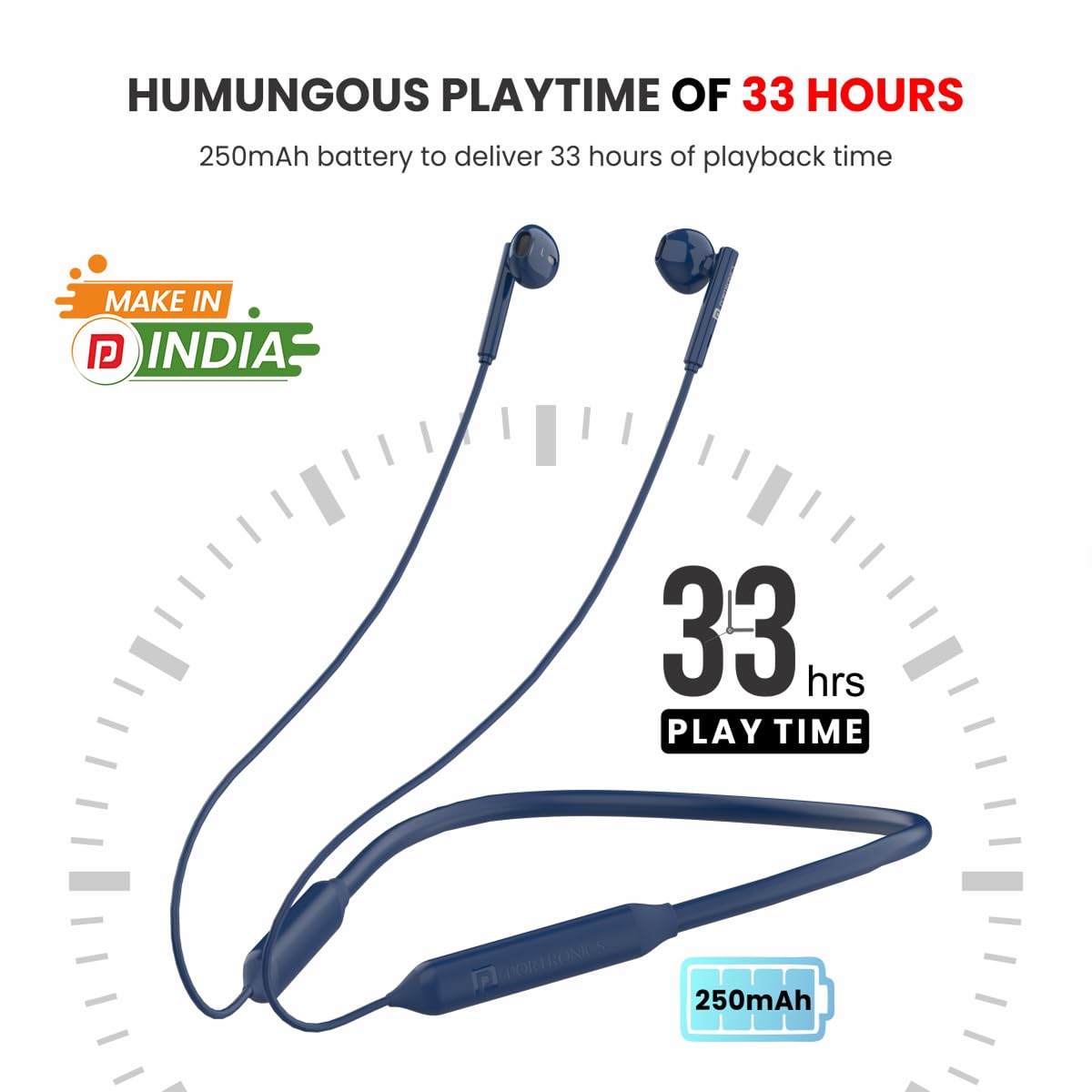 Portronics Harmonics Z5 Wireless Bluetooth Stereo Headset , Blue