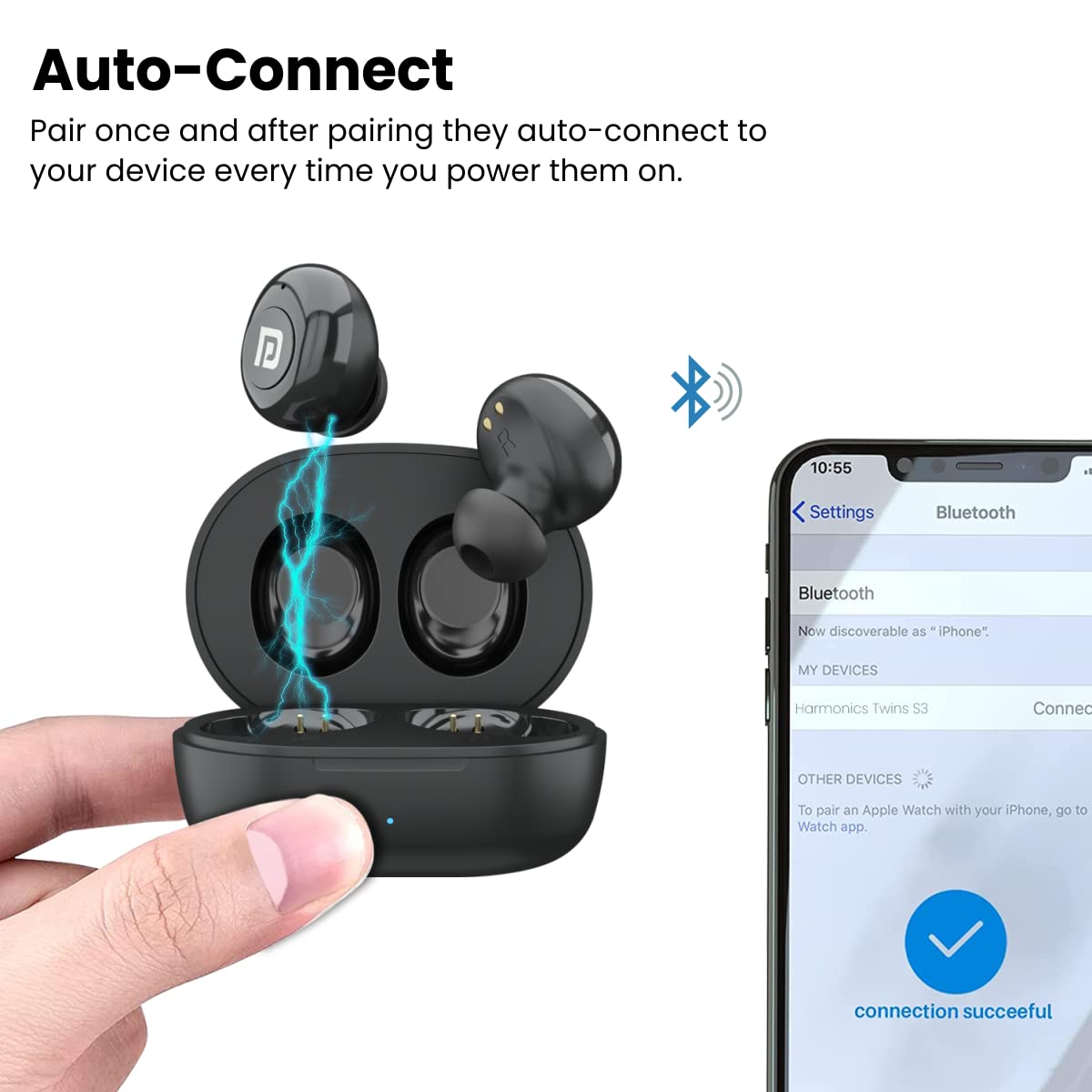 PORTRONICS Harmonics Twins S3 POR 1652 TWS Earbuds, Black
