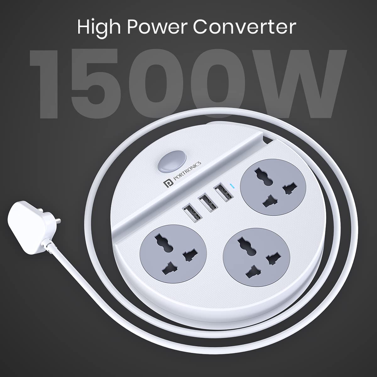 Portronics Power Plate 5 1500W Power Converter, White