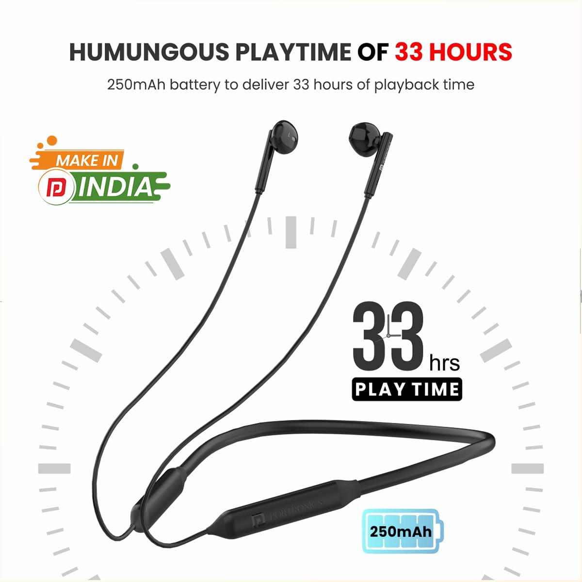 Portronics Harmonics Z5 Wireless Bluetooth Stereo Headset , Black
