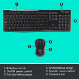 Logitech MK275 USB Wireless Keyboard and Mouse Set for Windows, Black