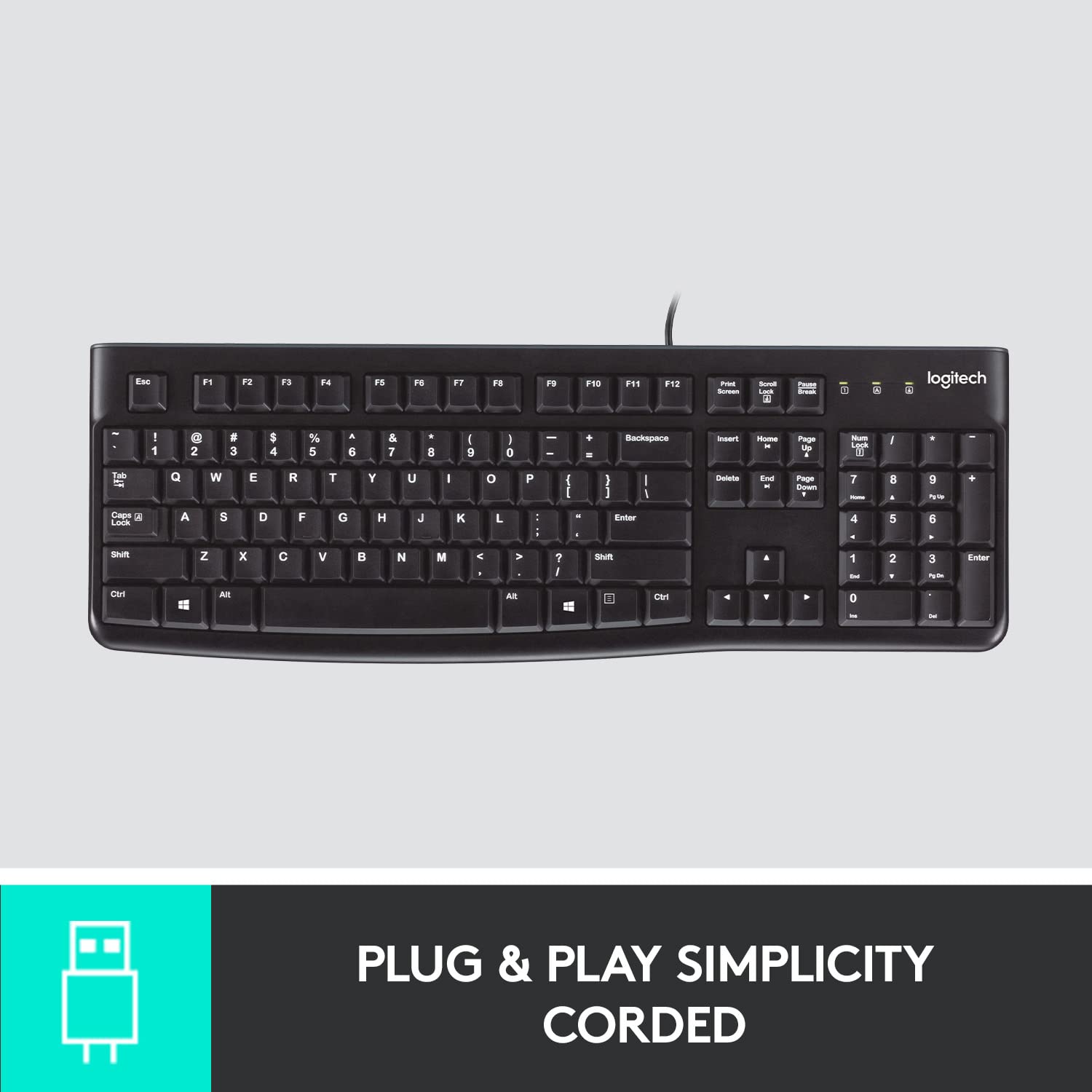 Logitech K120 Wired Keyboard for Windows, Black