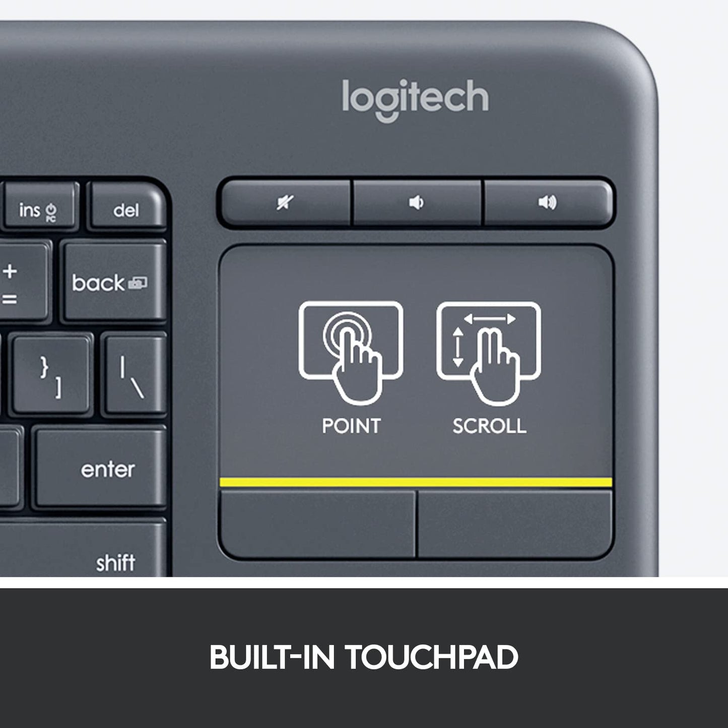 Logitech K400 Plus Wireless Touch TV Keyboard - Black