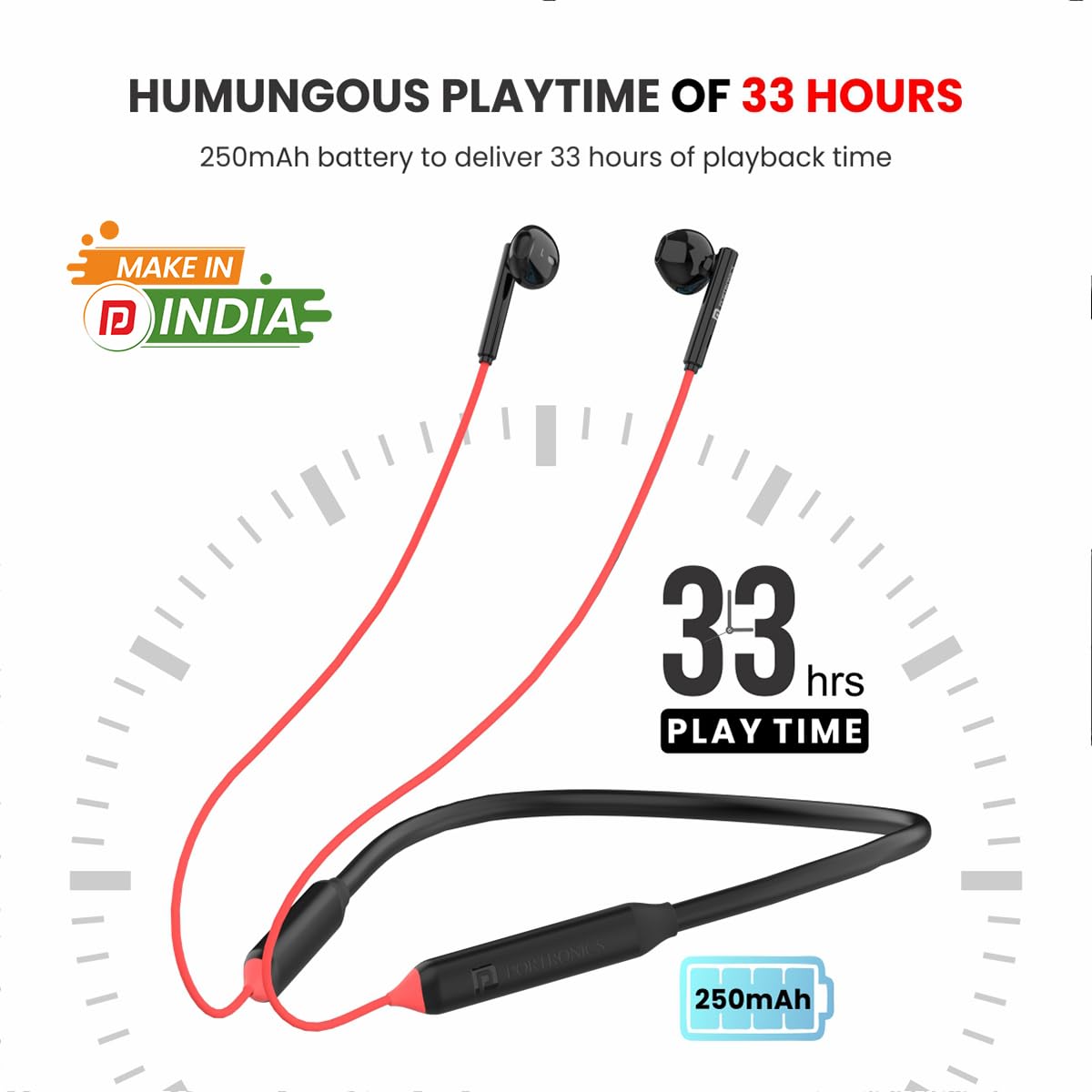 Portronics Harmonics Z5 Wireless Bluetooth Stereo Headset , Red
