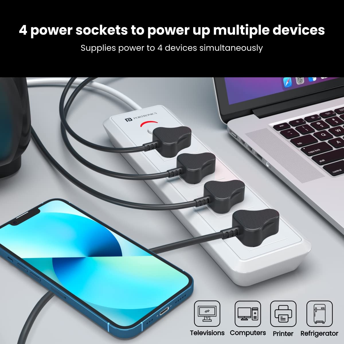 Portronics Power Plate 11 1500W Power Converter with 4 Power Sockets