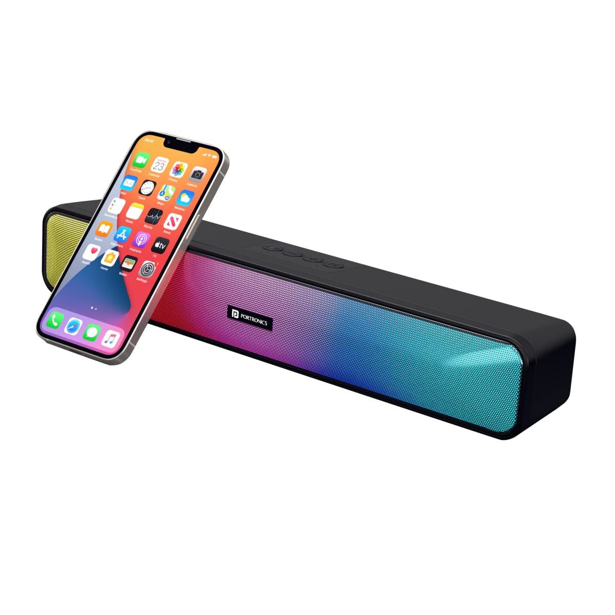 Portronics Radian 16W Bluetooth Stereo Soundbar with Multicolour LED Lights, Black