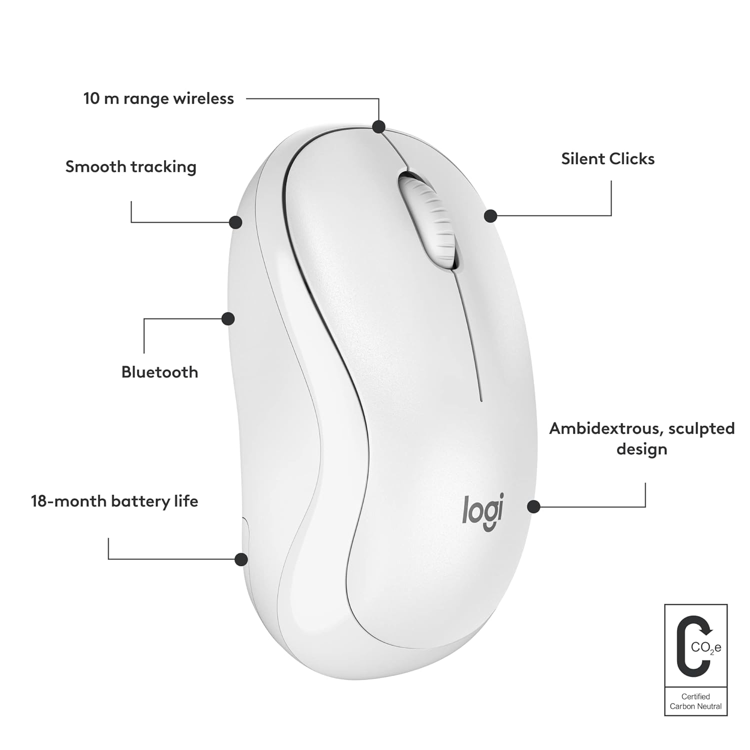 Logitech M240 Silent Bluetooth Mouse, Off-white