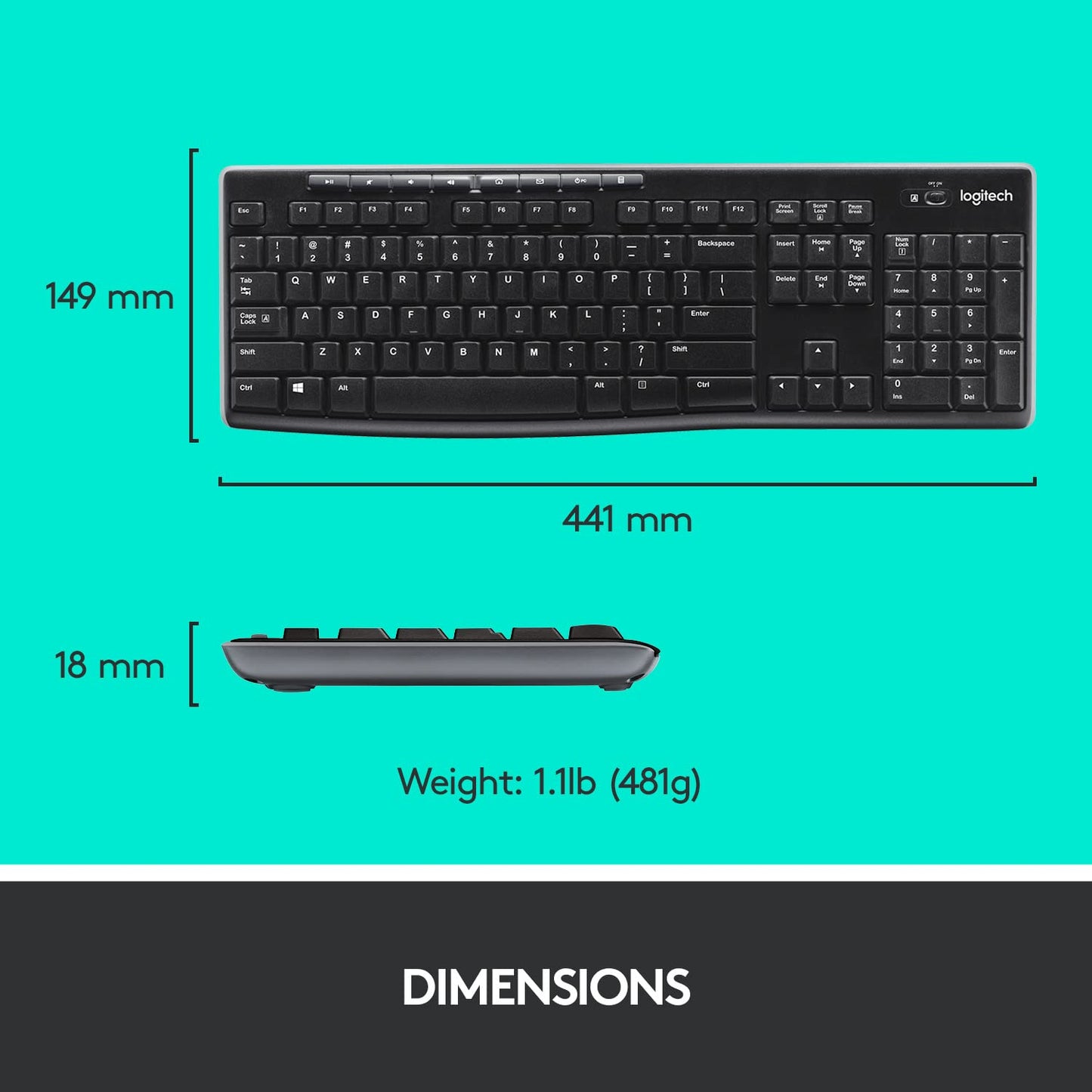 Logitech MK275 USB Wireless Keyboard and Mouse Set for Windows, Black