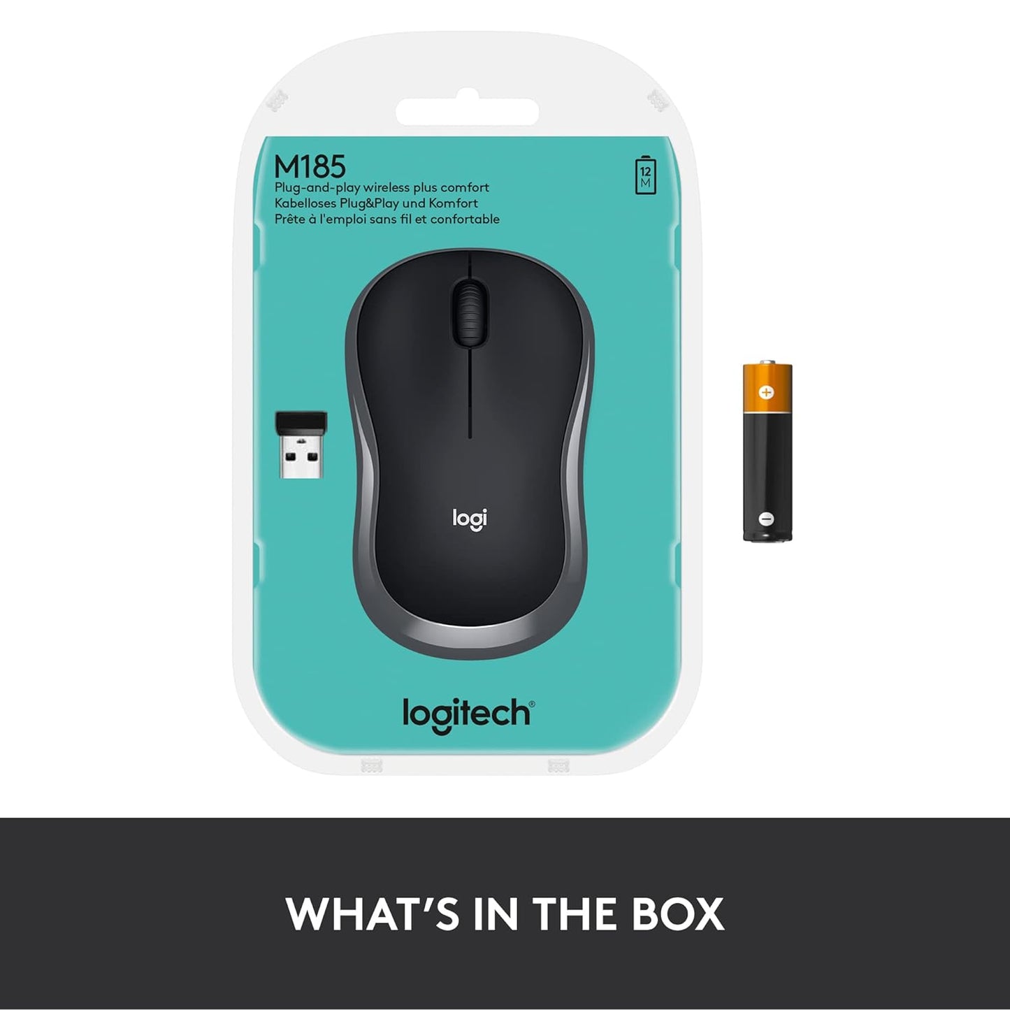 Logitech M185 Wireless USB Mouse, Grey