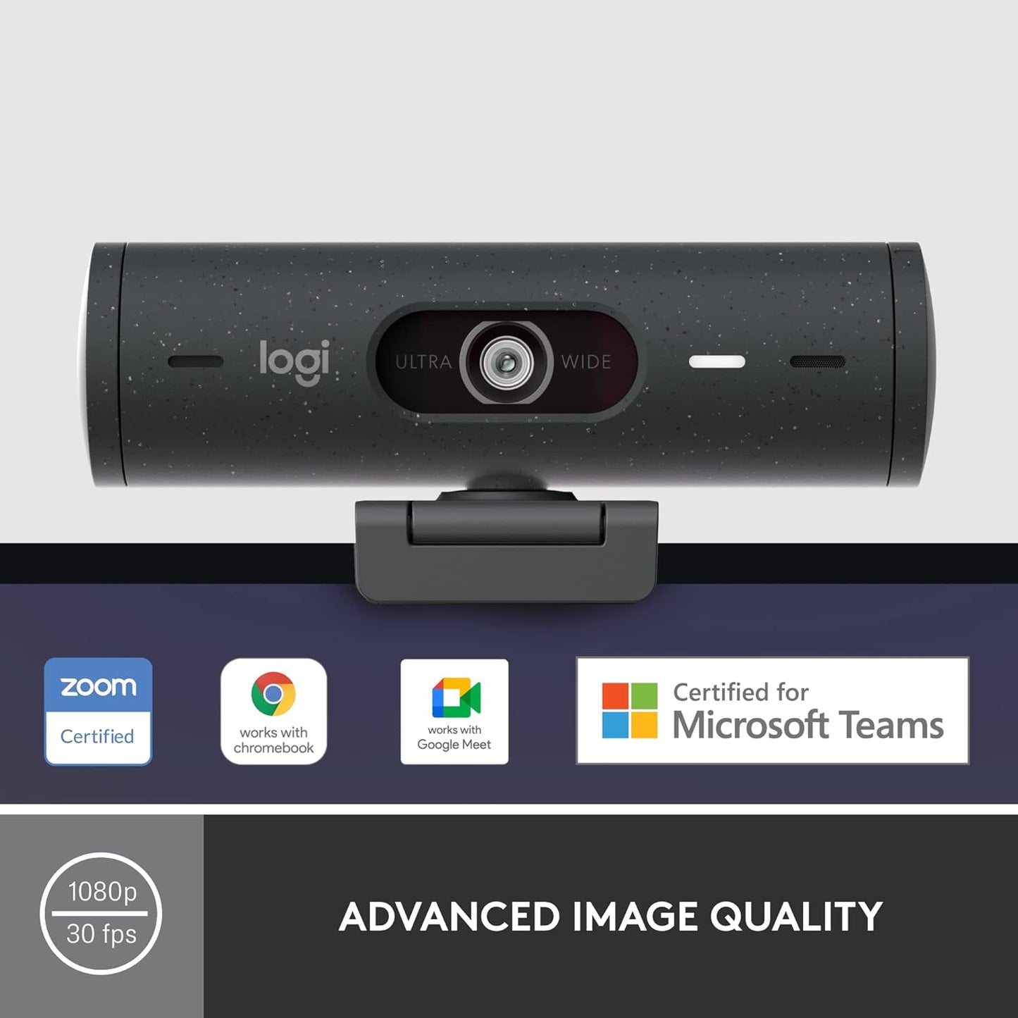 Logitech Brio 500 Full HD Webcam with Auto Light Correction, Graphite