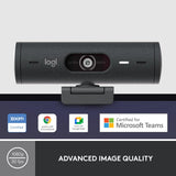 Logitech Brio 500 Full HD Webcam with Auto Light Correction, Graphite
