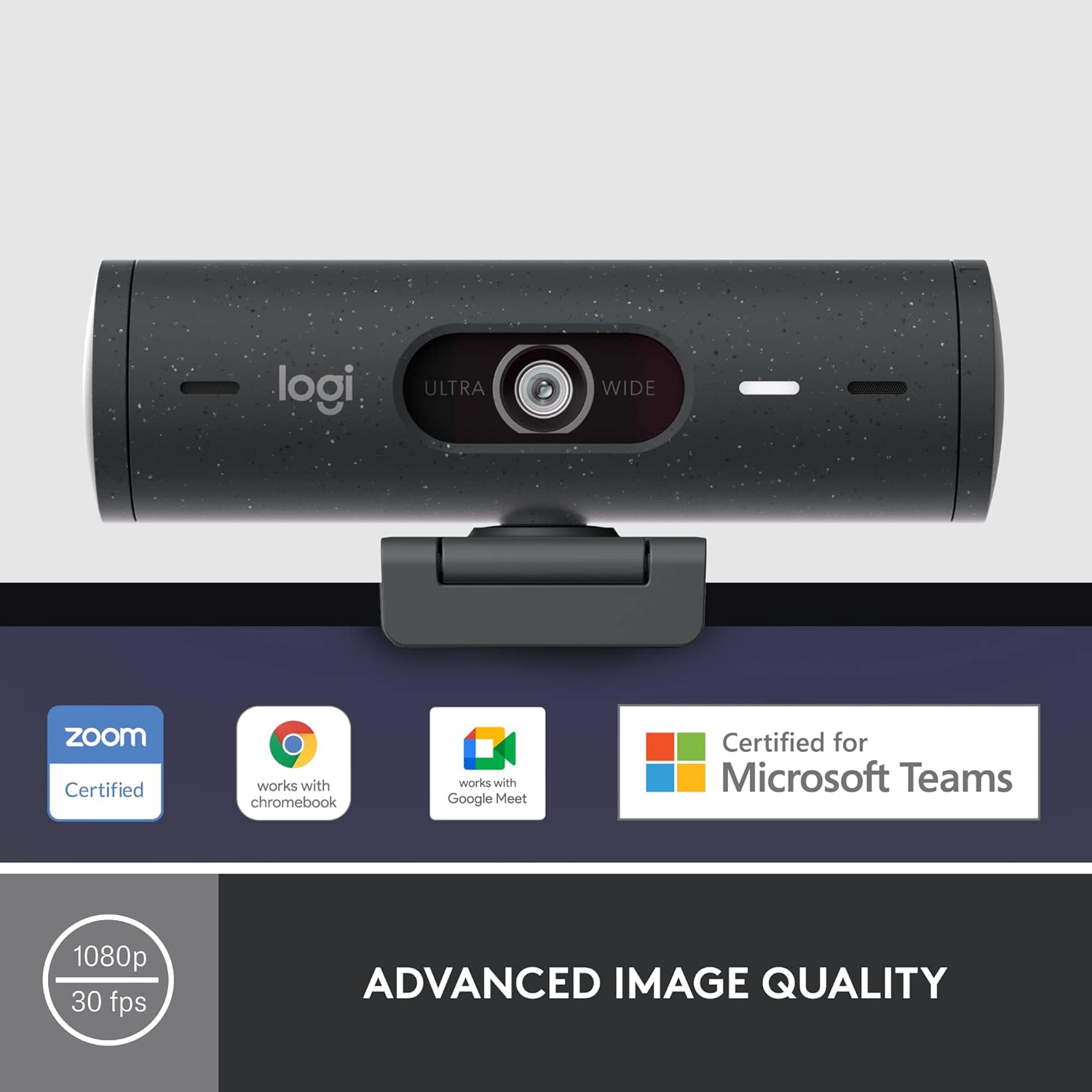 Logitech Brio 500 Full HD Webcam with Auto Light Correction, Graphite