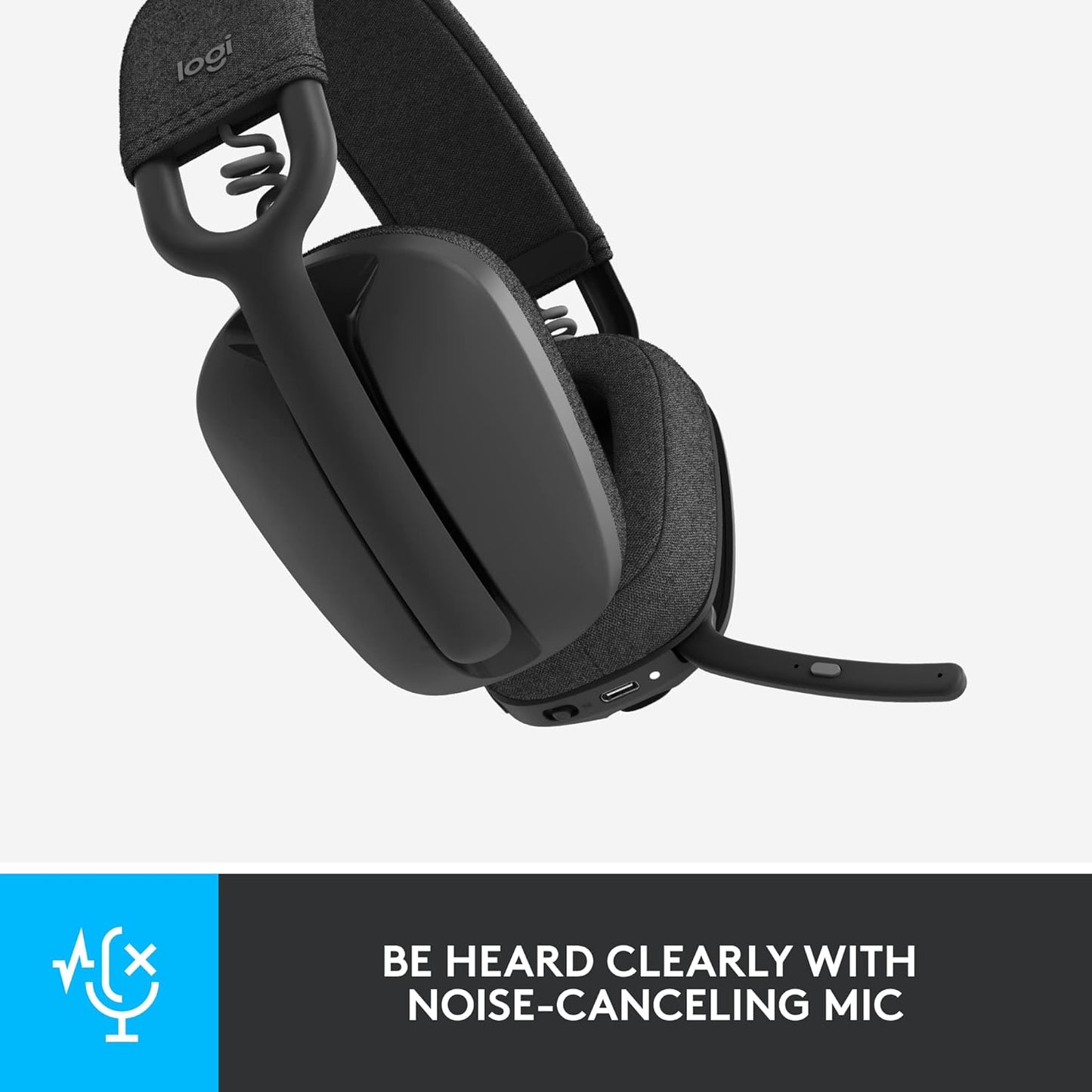 Logitech Zone Vibe 100 Lightweight Wireless Over-Ear Headphones, Graphite