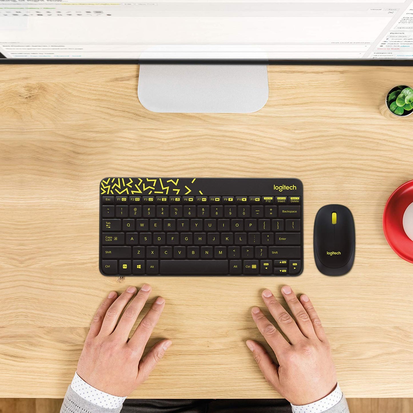 Logitech MK240 Nano Wireless USB Keyboard and Mouse Set, Black/Chartreuse Yellow