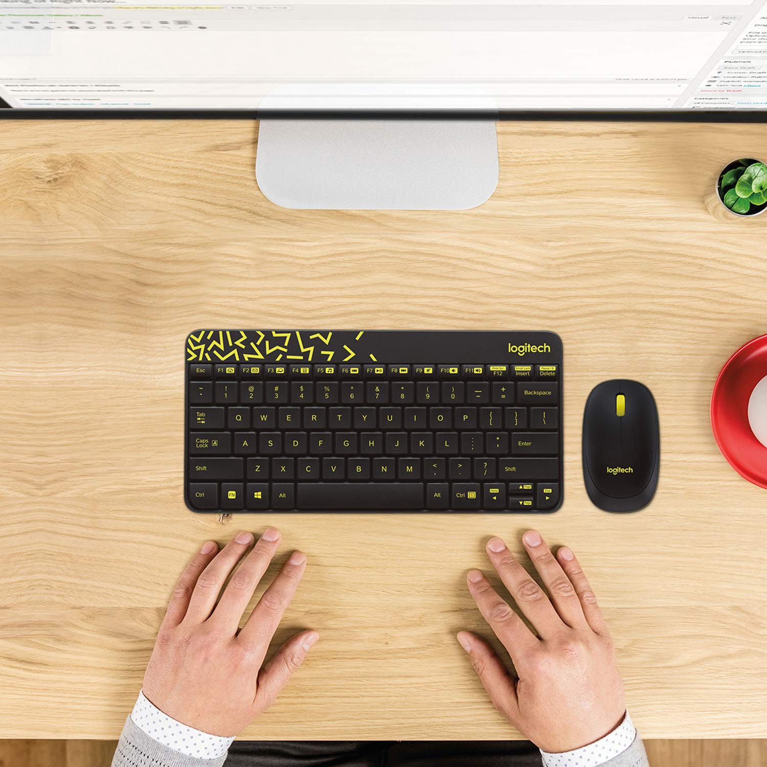 Logitech MK240 Nano Wireless USB Keyboard and Mouse Set, Black/Chartreuse Yellow