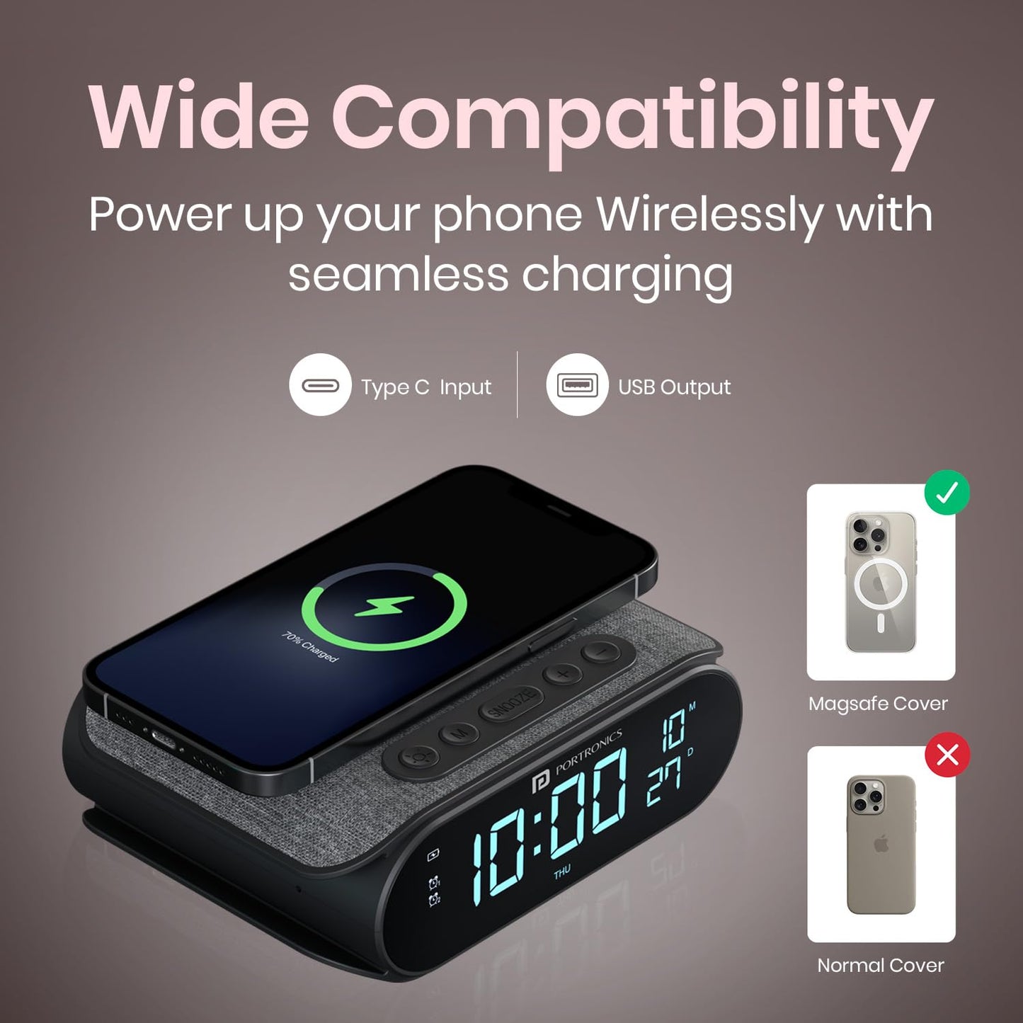 Portronics VoltClock 15W Wireless Charger for All Compatible Wireless Charging Smartphones