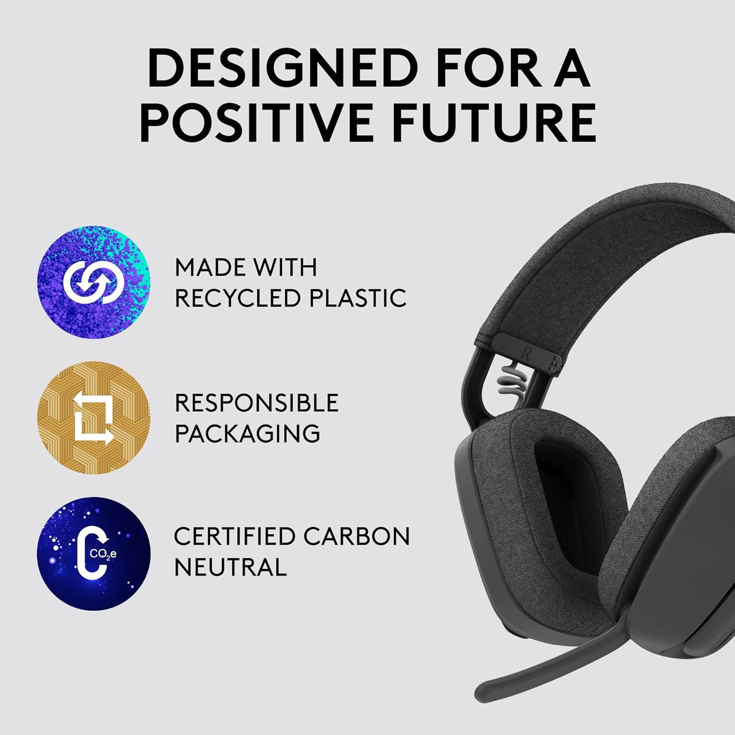Logitech Zone Vibe 100 Lightweight Wireless Over-Ear Headphones, Graphite