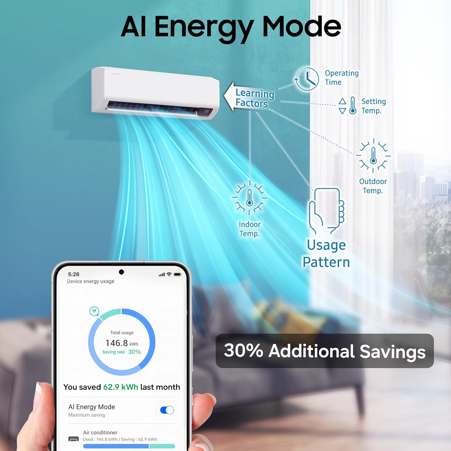 Samsung 1 Ton 5 Star AI Inverter Smart Split AC (AR50H12D1ZHNNA)