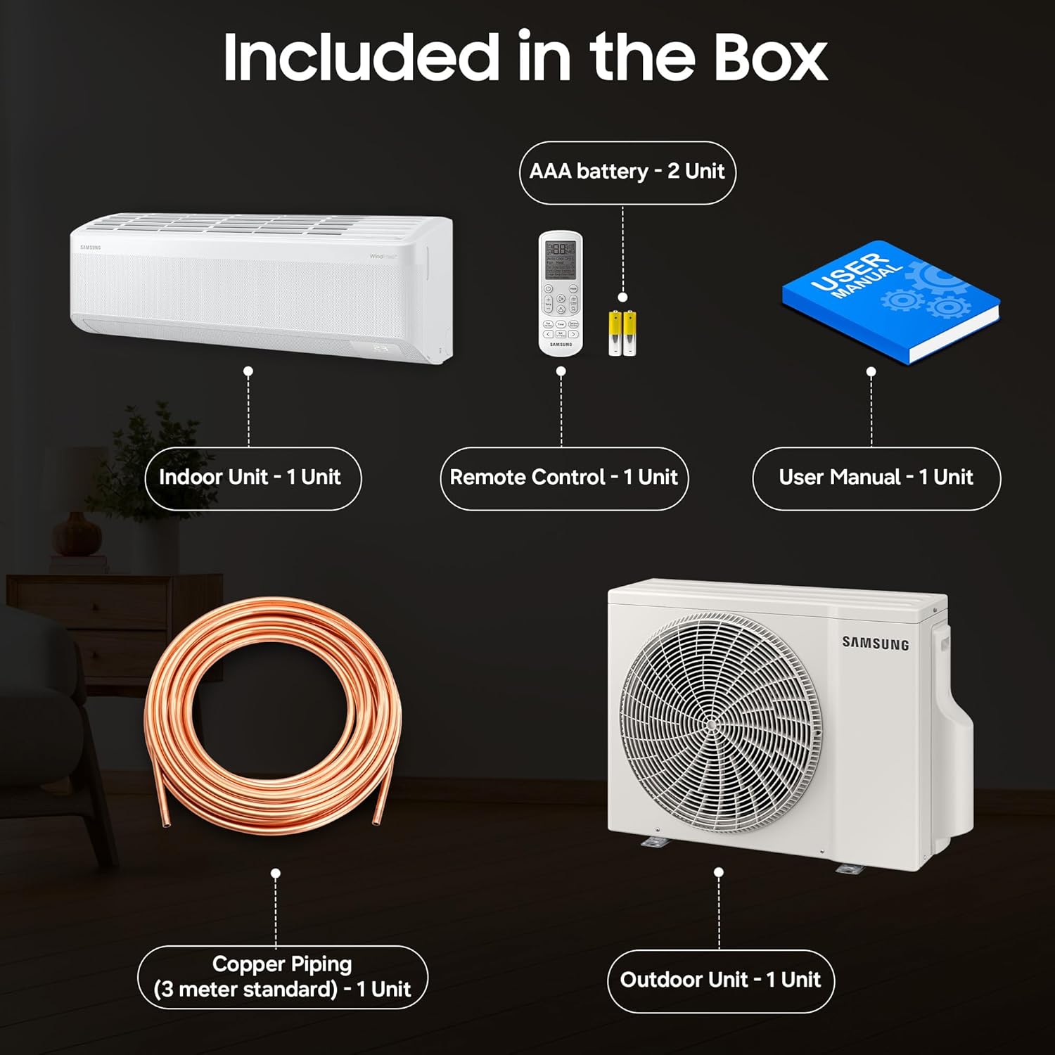 Samsung 1.5Ton 3Star AI WindFree Inverter Smart Split AC (AR60H18D1LW)