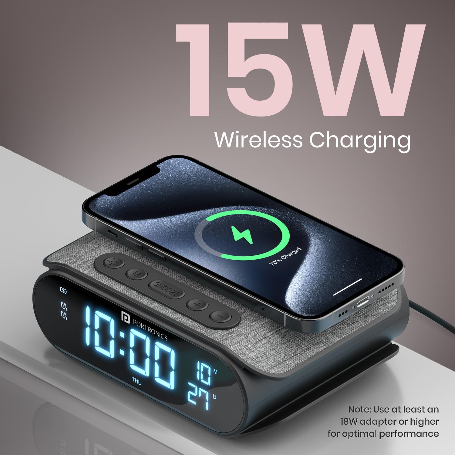 Portronics VoltClock 15W Wireless Charger for All Compatible Wireless Charging Smartphones