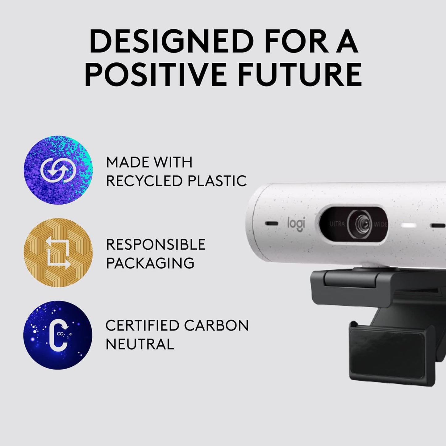 Logitech Brio 500 Full HD Webcam with Auto Light Correction, Off-white