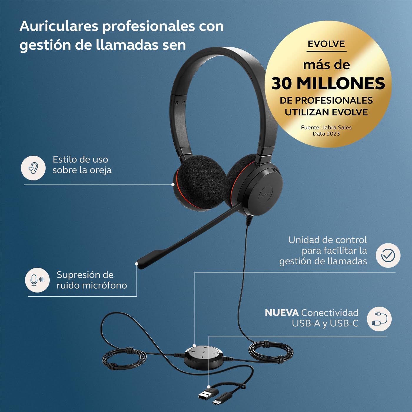 Jabra Evolve 20 Stereo Headset with noice canceling mic USB-C/A