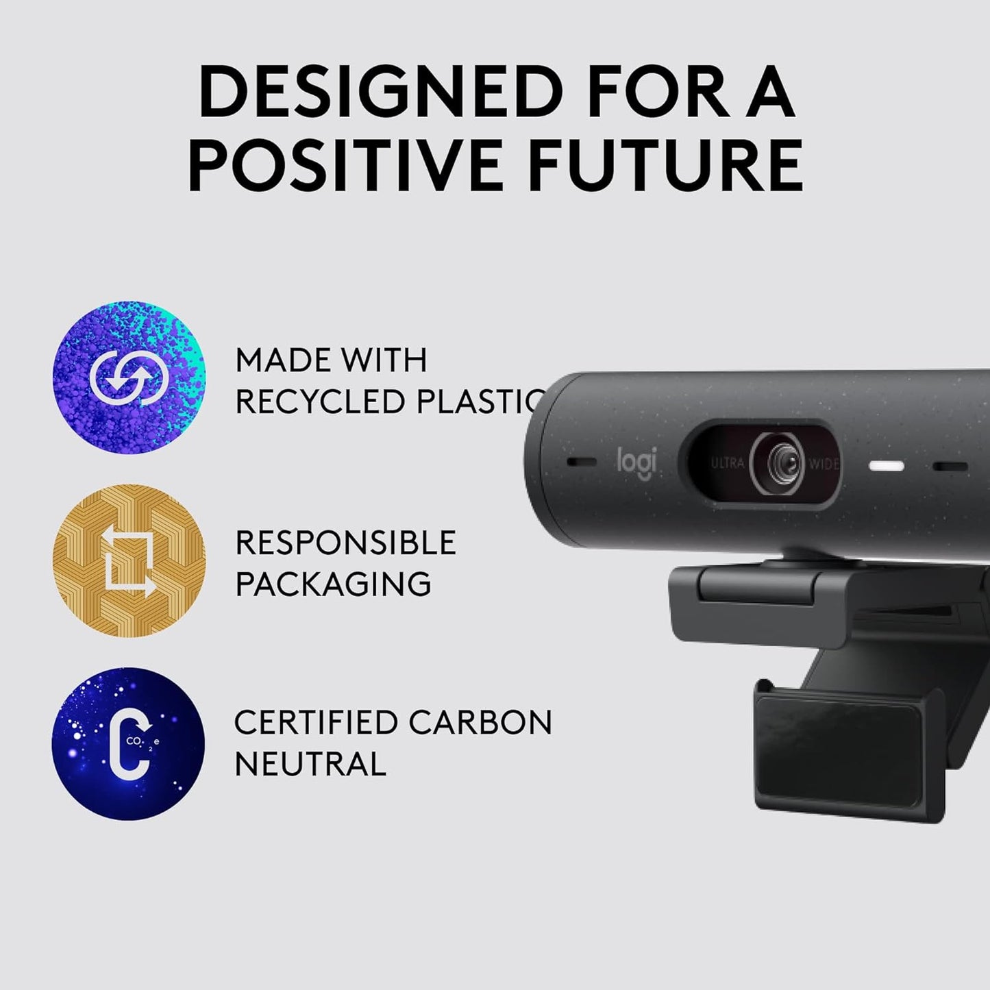 Logitech Brio 500 Full HD Webcam with Auto Light Correction, Graphite