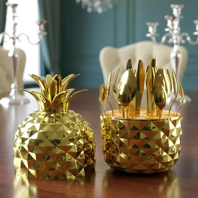 Pineapple-Shaped Gold Stainless Steel Cutlery Set with Decorative Holder