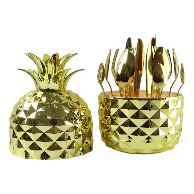 Pineapple-Shaped Gold Stainless Steel Cutlery Set with Decorative Holder
