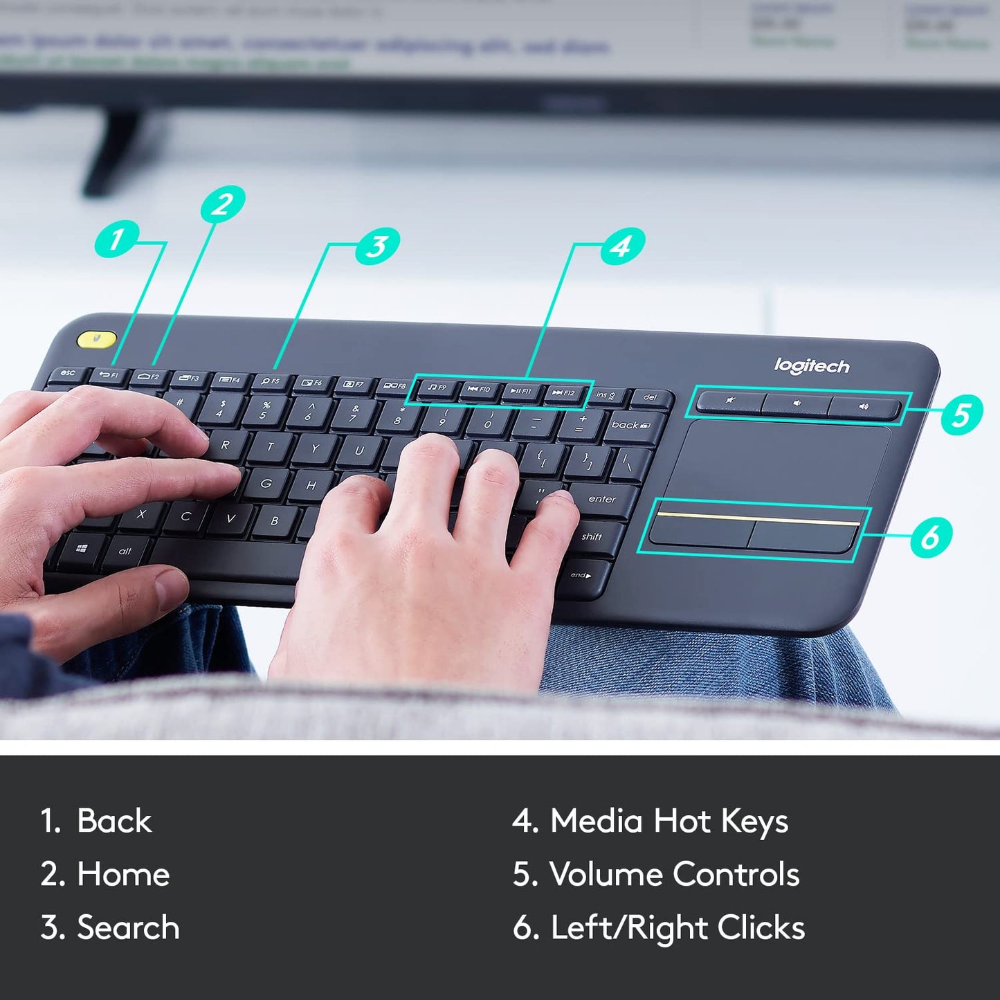Logitech K400 Plus Wireless Touch TV Keyboard - Black