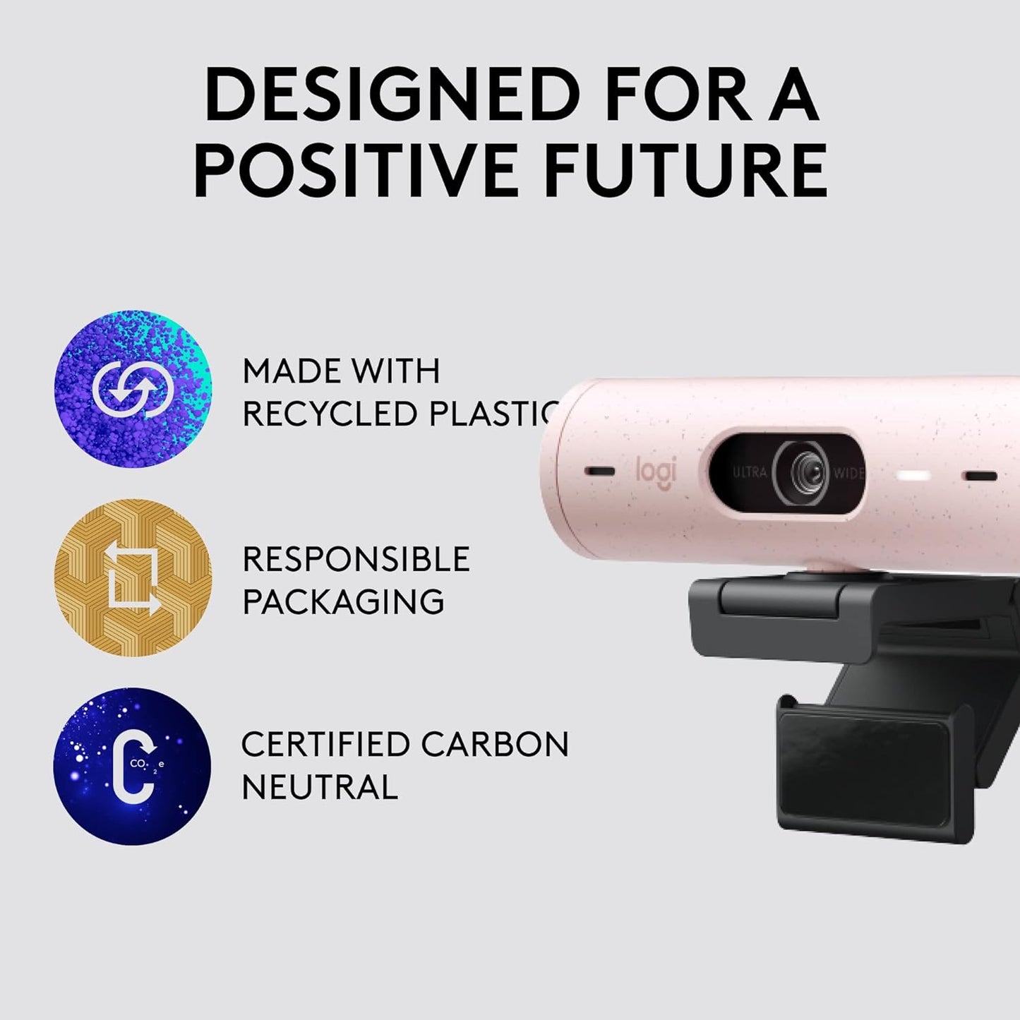 Logitech Brio 500 Full HD Webcam with Auto Light Correction, Rose