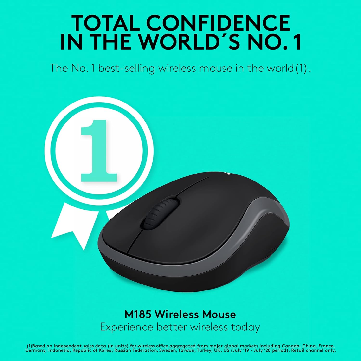 Logitech M185 Wireless USB Mouse, Grey