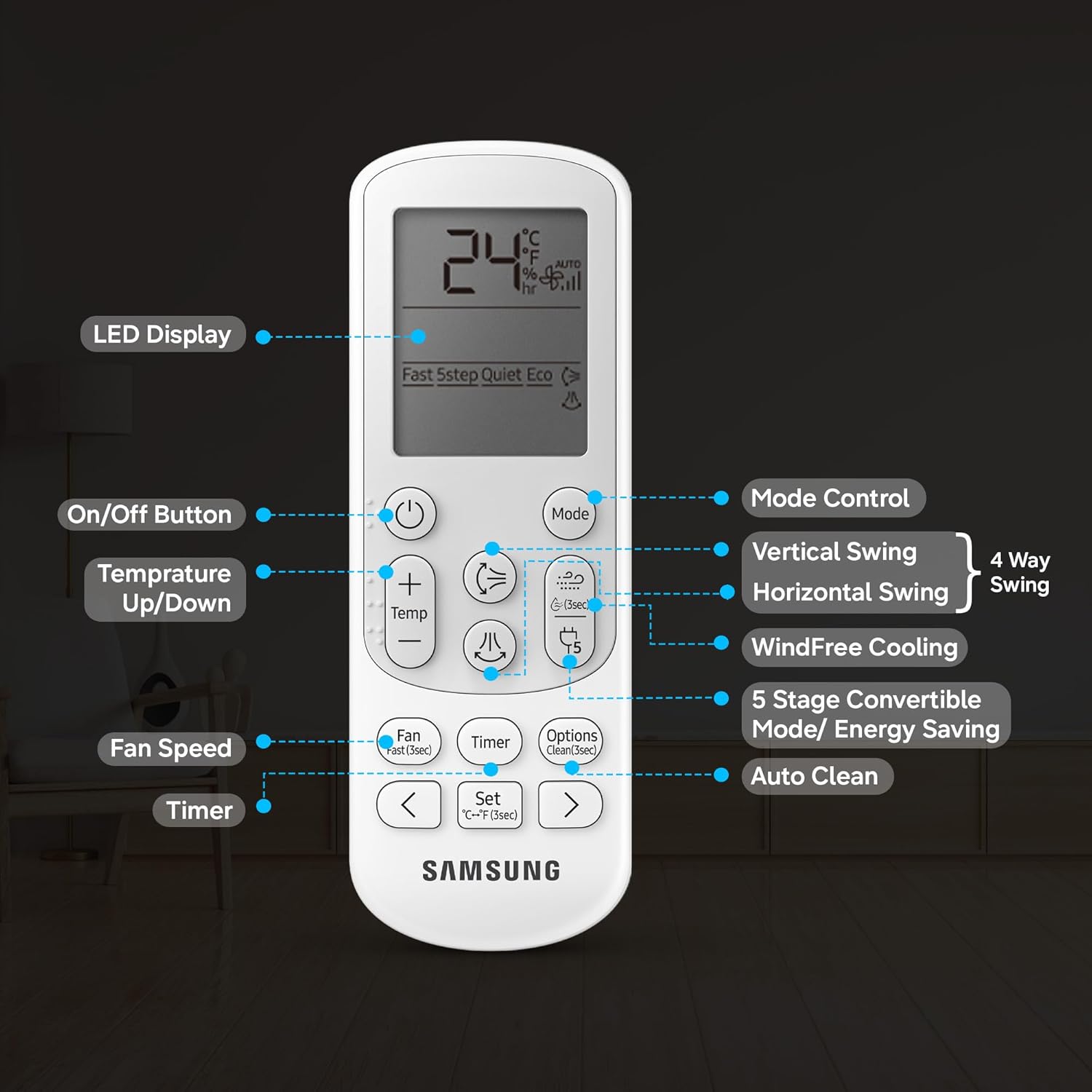 Samsung 1.5 Ton 4 Star Bespoke AI WindFree Inverter Smart Split AC (AR60H19D1AW)