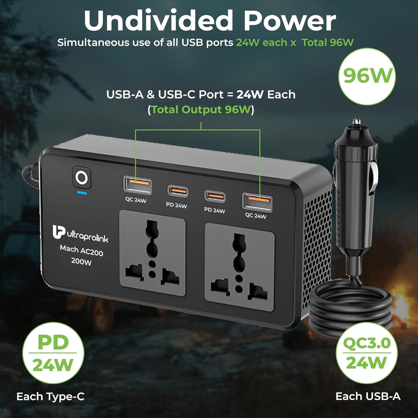 ULTRAPROLINK 6 in 1 200W Car Laptop Charger