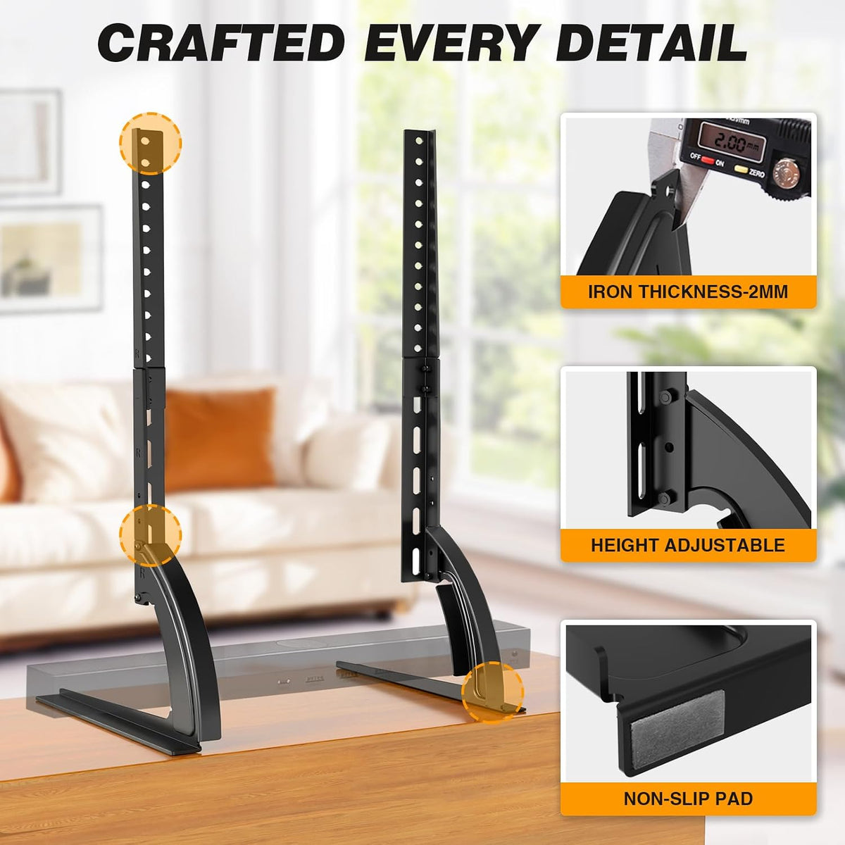 Universal Pedestal Table Top TV Stand Bracket Riser Base Replacement with Height Adjustable for 27 to 65 Inch LCD LED OLED QLED TVs Black