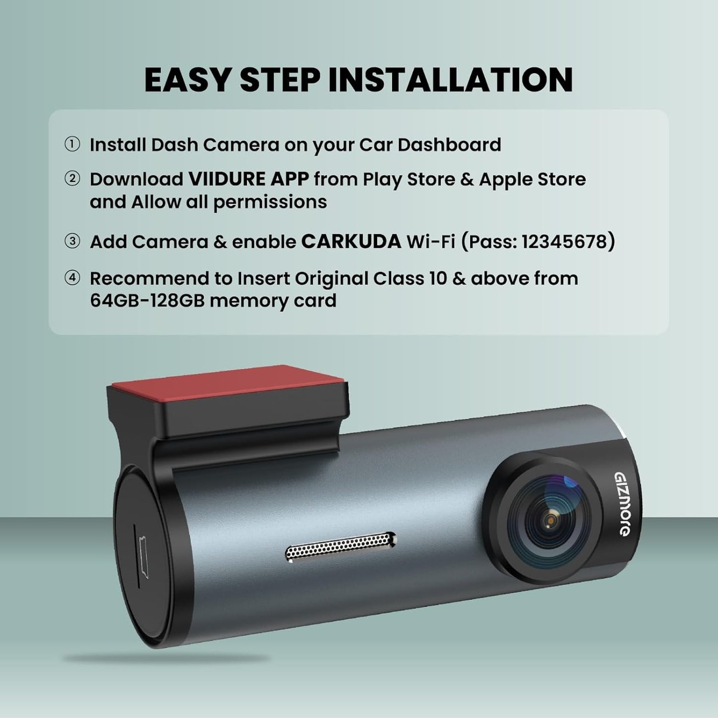 Gizmore Auto Sight Wi-Fi Dash Camera – 1080p Full HD Car Camera with 360° Rotatable Design