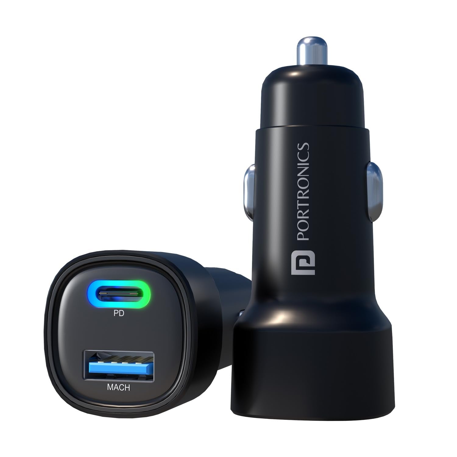 Portronics 80W Dual Output Fast Car Charger with Type-C PD & USB, LED Indicator -black