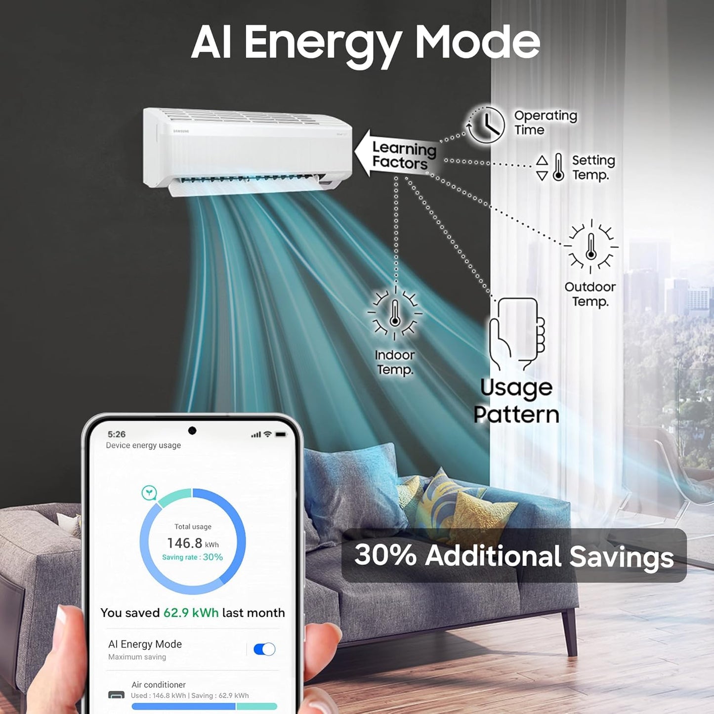 Samsung 1.5Ton 3Star AI WindFree Inverter Smart Split AC (AR60H18D1LW)