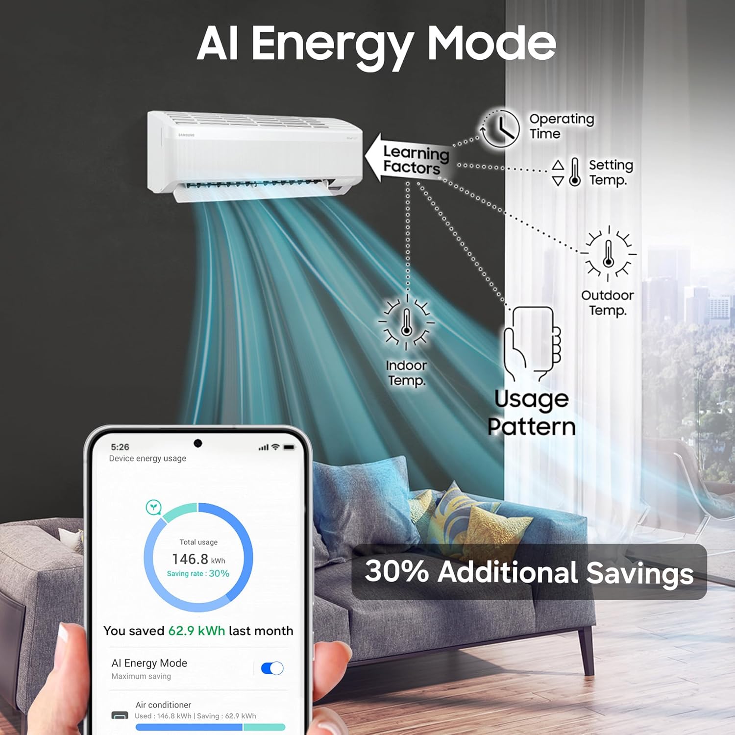 Samsung 1.5Ton 3Star AI WindFree Inverter Smart Split AC (AR60H18D1LW)