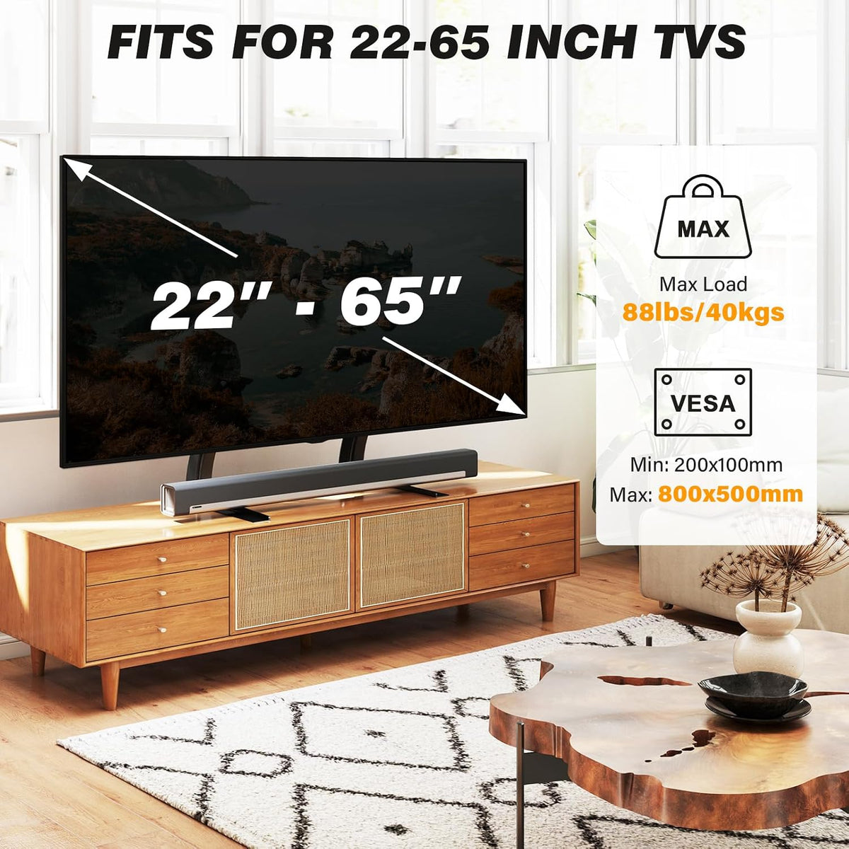Universal Pedestal Table Top TV Stand Bracket Riser Base Replacement with Height Adjustable for 27 to 65 Inch LCD LED OLED QLED TVs Black