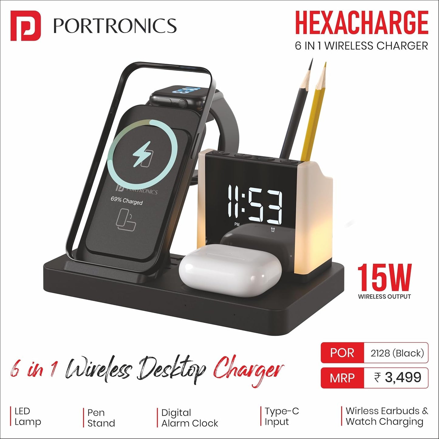 Portronics HexaCharge 6in1 15W Fast Magnetic Wireless Charging for iPhone